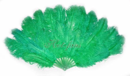 XL 2 Layers emerald green Ostrich Feather Fan 34''x 60'' with Travel leather Bag.