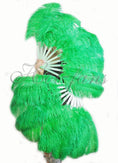 Load image into Gallery viewer, A pair emerald green Single layer Ostrich Feather fan 24"x 41" with leather travel Bag.
