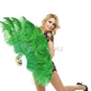 Abanico de plumas de avestruz verde esmeralda de 2 capas de 30&quot;x 54&quot; con bolsa de viaje de cuero.
