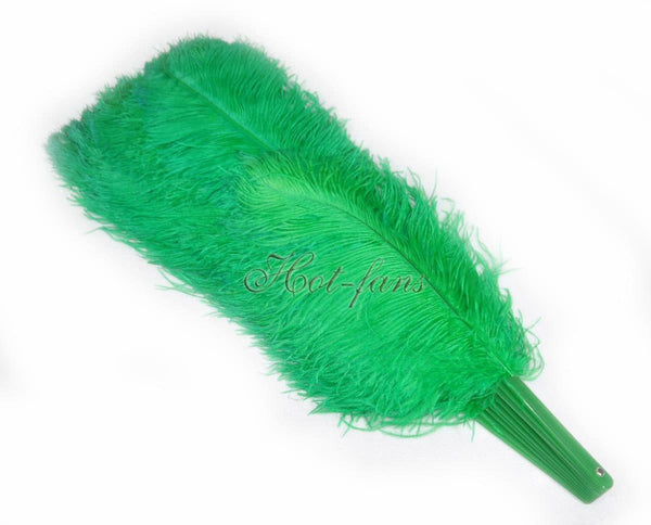 Abanico XL 2 capas de plumas de avestruz verde esmeralda de 34''x 60 '' con bolsa de viaje de cuero.
