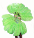 Load image into Gallery viewer, A pair fluorescent green Single layer Ostrich Feather fan 24"x 41" with leather travel Bag.
