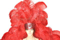 Load image into Gallery viewer, Red Ostrich Feather Open Face Headdress & backpiece Set.
