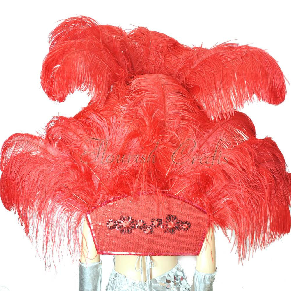 Red Ostrich Feather Open Face Headdress & backpiece Set.