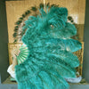 Forest green Marabou Ostrich Feather fan 24"x 43" with Travel leather Bag.