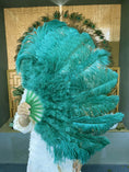 Load image into Gallery viewer, Forest green Marabou Ostrich Feather fan 24"x 43" with Travel leather Bag.
