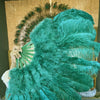 Forest green Marabou Ostrich Feather fan 24"x 43" with Travel leather Bag.