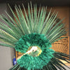 Forest green Marabou & Pheasant Feather Fan 29"x 53" with Travel leather Bag.