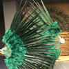 Abanico de plumas de marabú y faisán verde bosque de 29 "x 53" con bolsa de viaje de cuero.