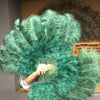 forest green Marabou Ostrich Feather fan 21"x 38" with Travel leather Bag.
