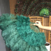 forest green Marabou Ostrich Feather fan 21"x 38" with Travel leather Bag.