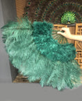 Load image into Gallery viewer, forest green Marabou Ostrich Feather fan 21"x 38" with Travel leather Bag.
