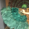 Ventilador de penas de avestruz Marabou verde floresta 21 &quot;x 38&quot; com bolsa de couro de viagem.