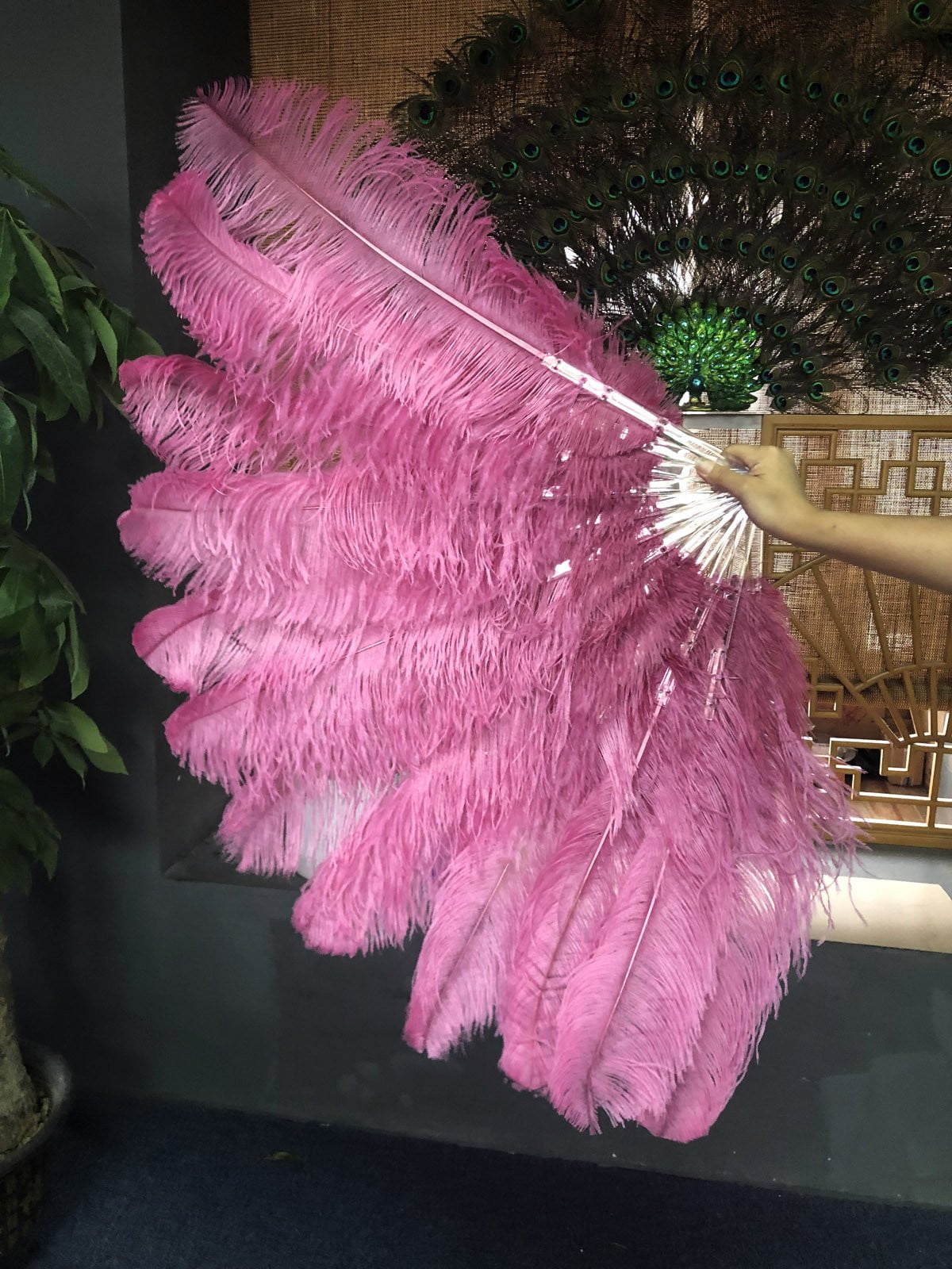 Fuchsia Advanced XL 2 Layers Ostrich Feather Fan 34"x 60" - hotfans