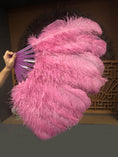 Load image into Gallery viewer, A pair fuchsia Single layer Ostrich Feather fan 24"x 41" with leather travel Bag.
