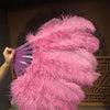 Пара фуксии Однослойный веер из страусовых перьев 24 x 41 дюйм с кожаной дорожной сумкой.