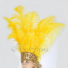 ゴールドイエローのショーガールオープンフェイスダチョウの羽のヘッドドレス。