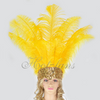 Goldgelber Showgirl-Kopfschmuck aus Straußenfedern mit offenem Gesicht.
