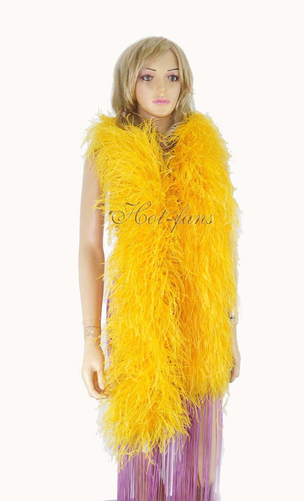 Boa de plumas de avestruz de lujo de 12 capas de color amarillo dorado 71