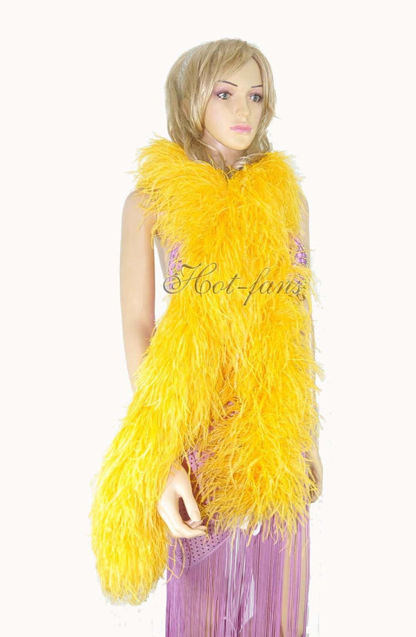 Boa de penas de avestruz luxuosa amarela dourada de 12 camadas com 71&quot; de comprimento (180 cm).