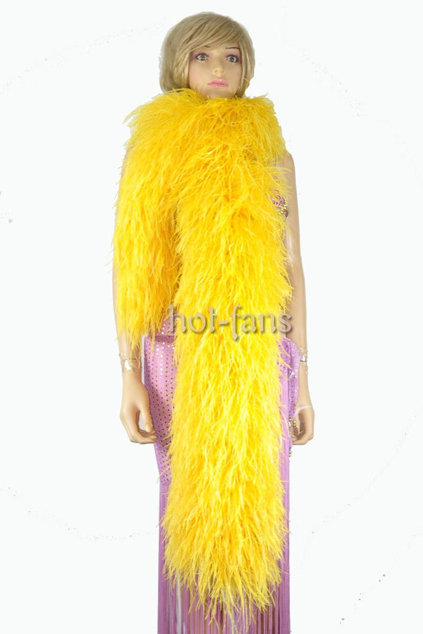 Boa de plumas de avestruz de lujo de 20 capas de color amarillo dorado y 180 cm de largo.