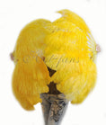 Load image into Gallery viewer, A pair Gold yellow Single layer Ostrich Feather fan 24"x 41" with leather travel Bag.
