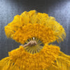 Gold yellow Marabou Ostrich Feather fan 21"x 38" with Travel leather Bag.