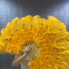 Gold yellow Marabou Ostrich Feather fan 21"x 38" with Travel leather Bag.