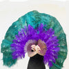 Mix lavender & forest green 2 Layers Ostrich Feather Fan 30''x 54'' with Travel leather Bag.