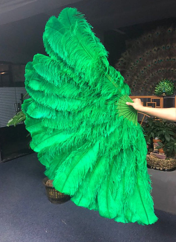 Green 3 Layers Ostrich Feather Fan Opened 65