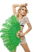 Load image into Gallery viewer, Green Marabou Ostrich Feather fan 21"x 38" with Travel leather Bag.
