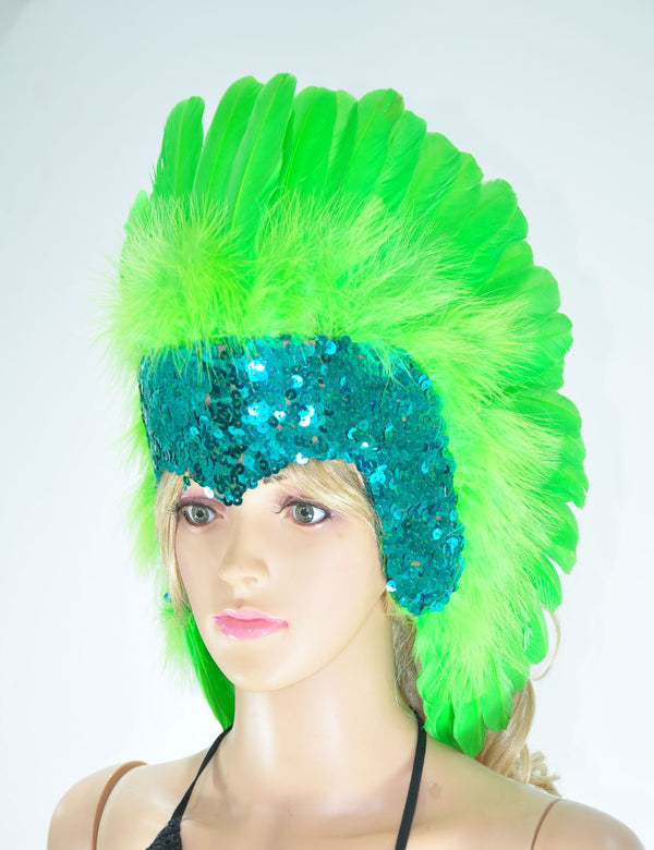 Green feather sequins crown las vegas dancer showgirl headgear headdress.
