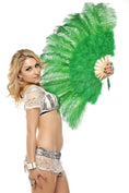 Load image into Gallery viewer, Green Marabou Ostrich Feather fan 21"x 38" with Travel leather Bag.
