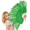 Green Marabou Ostrich Feather fan 21"x 38" with Travel leather Bag.