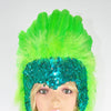 Corona de lentejuelas de plumas verdes tocado de bailarina corista de Las Vegas.