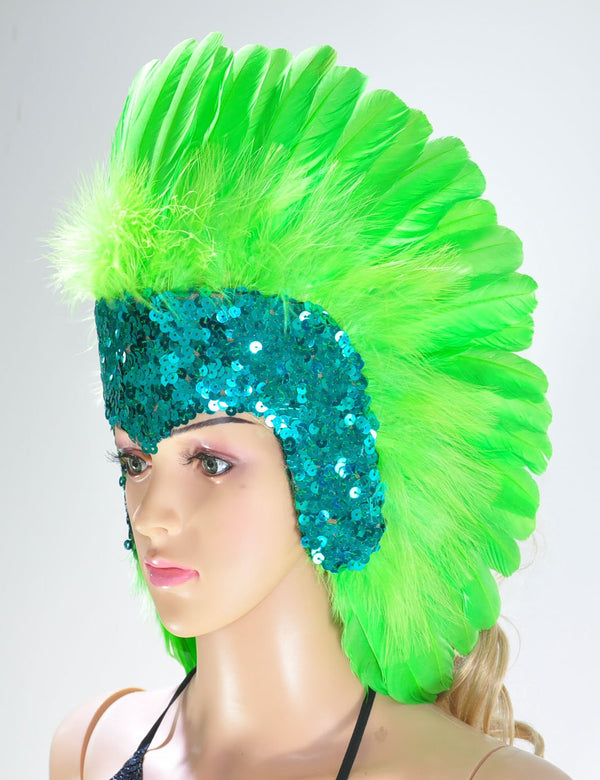 Green feather sequins crown las vegas dancer showgirl headgear headdress.