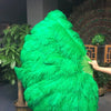 Green 3 Layers Ostrich Feather Fan Opened 65" with Travel leather Bag.
