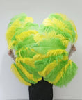 Load image into Gallery viewer, Mix yellow & green single layer Ostrich Feather Fan with leather travel Bag 25"x 45".
