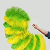 Abanico de plumas de avestruz de una sola capa amarillo y verde con bolsa de viaje de cuero de 25 "x 45".