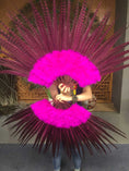 Load image into Gallery viewer, Hot pink Marabou & Pheasant Feather Fan 29"x 53" with Travel leather Bag.
