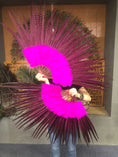 Load image into Gallery viewer, Hot pink Marabou & Pheasant Feather Fan 29"x 53" with Travel leather Bag.
