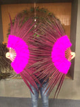 Load image into Gallery viewer, Hot pink Marabou & Pheasant Feather Fan 29"x 53" with Travel leather Bag.
