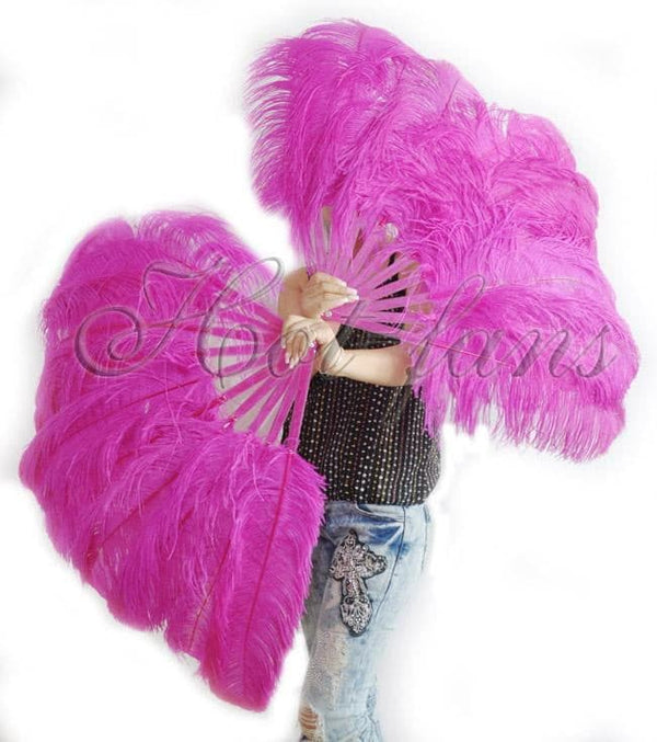 A pair hot pink Single layer Ostrich Feather fan 24