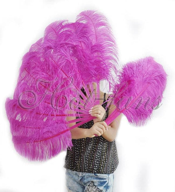 A pair hot pink Single layer Ostrich Feather fan 24