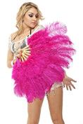 Load image into Gallery viewer, Hot pink Marabou Ostrich Feather fan 21"x 38" with Travel leather Bag.
