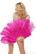 Load image into Gallery viewer, Hot pink Marabou Ostrich Feather fan 21"x 38" with Travel leather Bag.
