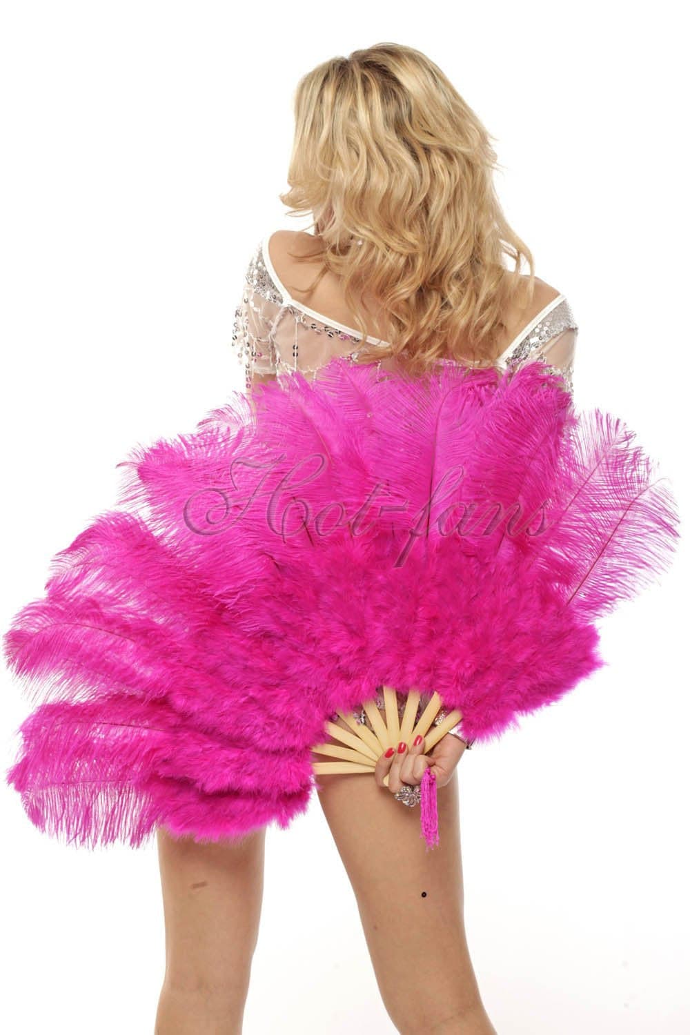 Hot pink Marabou Ostrich Feather fan 21"x 38" with Travel leather Bag.