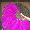Hot pink single layer Ostrich Feather Fan Full open 180 ° with Travel leather Bag.