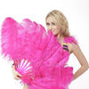 Abanico de pluma de avestruz de una sola capa de color rosa intenso con bolsa de viaje de cuero de 25 "x 45".