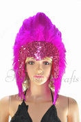 Load image into Gallery viewer, Hot pink feather sequins crown las vegas dancer showgirl headgear headdress.
