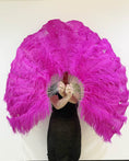 Load image into Gallery viewer, XL 2 Layers hot pink Ostrich Feather Fan 34''x 60'' with Travel leather Bag.
